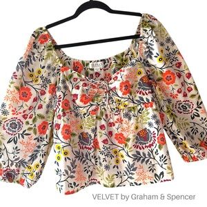 VELVET BY GRAHAM & SPENCER | NWOT FLORAL STASS COTTON TOP BLOUSE | SIZE: XS